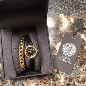 Vince Camuto Wraparound Black & Gold Watch